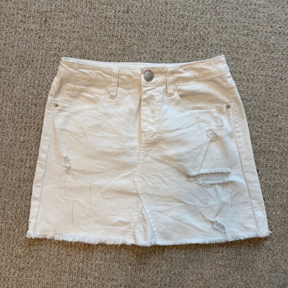 White denim mini skirt